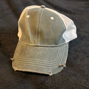 Custom trucker cap with white mesh back.
